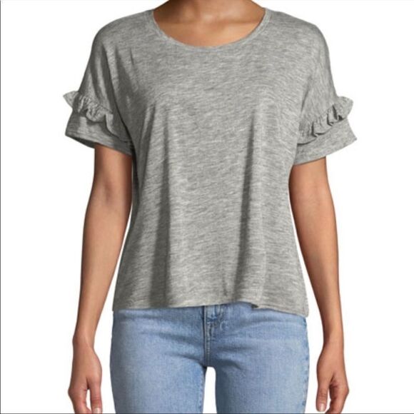 Free Generation Grey Ruffle Sleeve Top - Picture 1 of 7